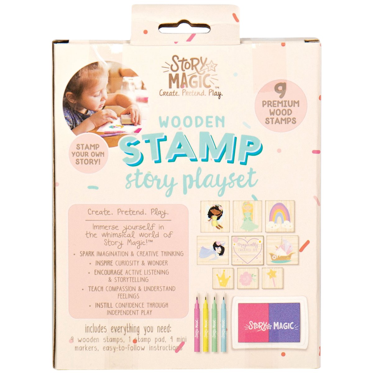 Story Magic Wooden Stamp Story Playset – Princess & Fairy Wooden Stamp Kit for Kids Ages 4+