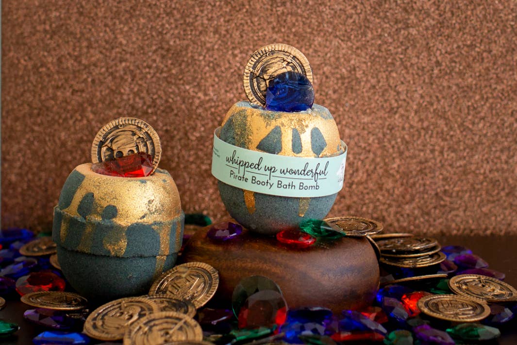 Pirate's Booty Black Bath Bomb With Doubloon And Gem