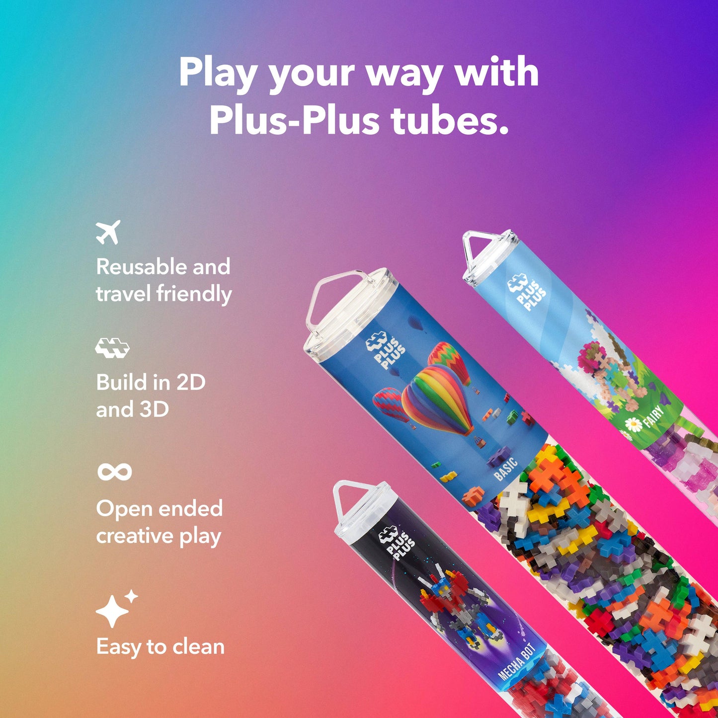 PlusPlus Glitter Unicorns Tube 100 Piece Set For Creative Play