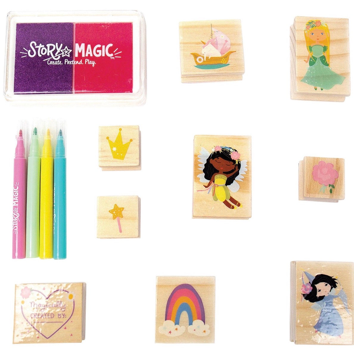 Story Magic™ Mini Wooden Stamp Set – Princess & Fairy Craft Kit for Kids