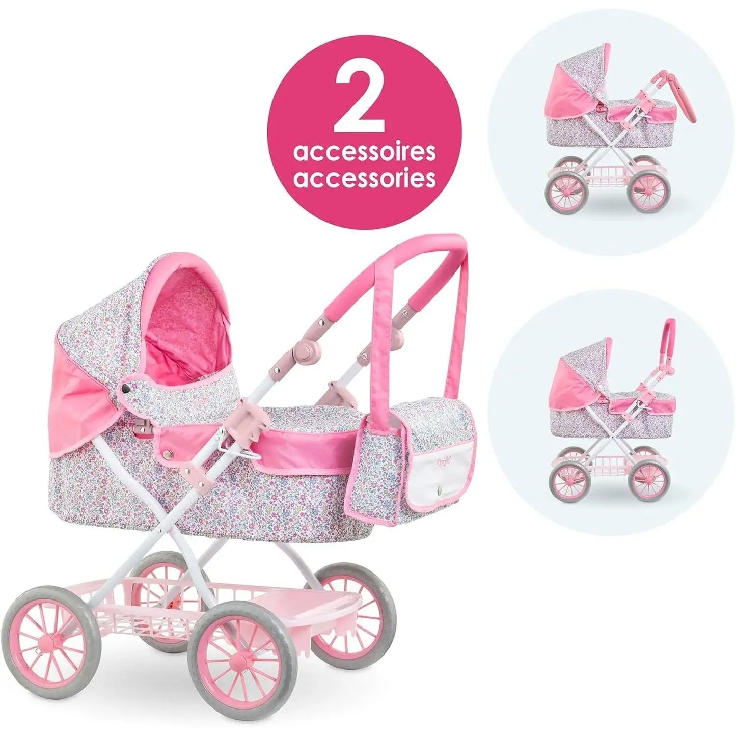 Corolle Floral Baby Doll Stroller & Pram – Fits 12”–20” Dolls Corolle