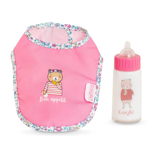 Corolle Bebe Bib & Magic Milk Bottle Set – Doll Feeding Accessories (12” & 14”) Corolle