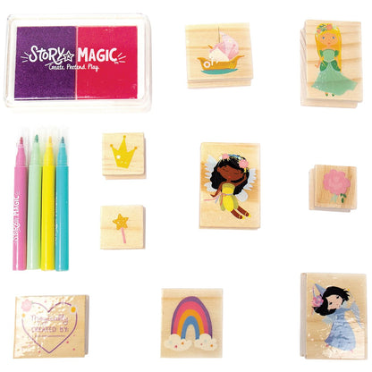 Story Magic Wooden Stamp Story Playset – Princess & Fairy Wooden Stamp Kit for Kids Ages 4+