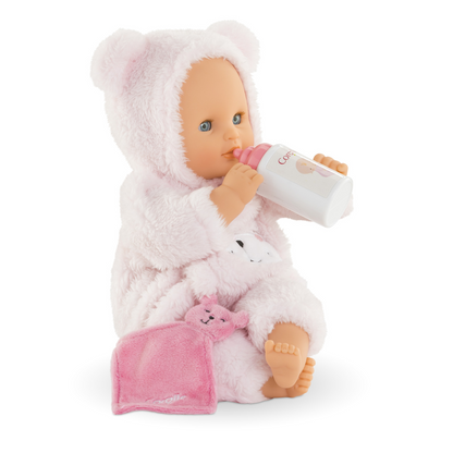 Corolle Calin Loving Teddy Bear 12” Baby Doll with Bottle & Lovey