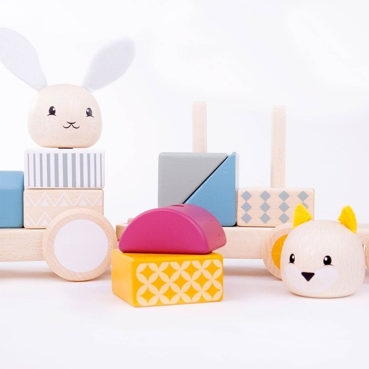 Bigjigs Toys FSC Wooden Activity Pull Along Train | Stacking & Puzzle Toy 12M+
