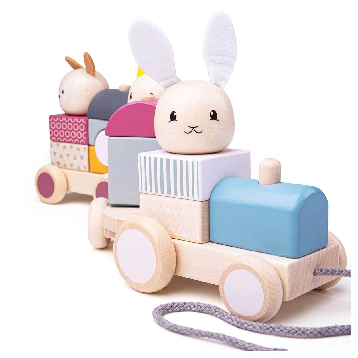 Bigjigs Toys FSC Wooden Activity Pull Along Train | Stacking & Puzzle Toy 12M+