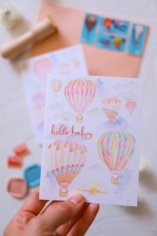 Hello Baby Hot Air Balloon Greeting Card Charlie Anne's Closet 