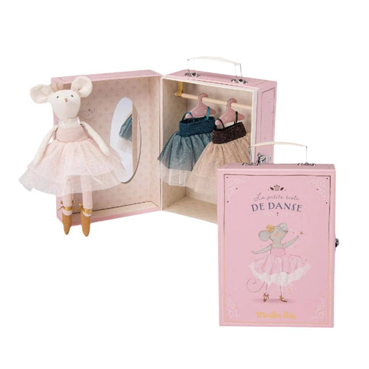 Moulin Roty The Little School Of Dance Doll Suitcase With Three Tutus And Mirror